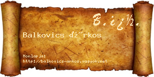 Balkovics Árkos névjegykártya